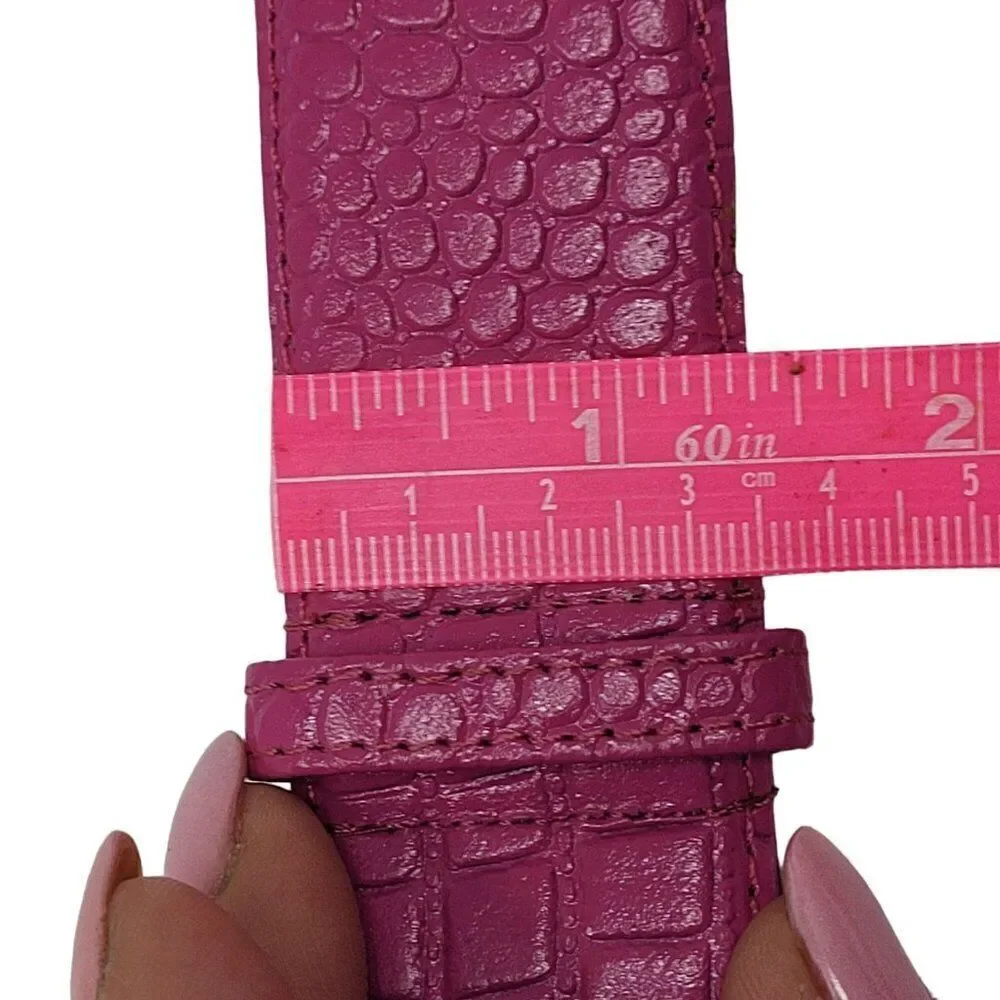 Vintage 80's Genuine Leather Belt L‎ Fuchsia Hot Pink Croc Embossed Barbiecore